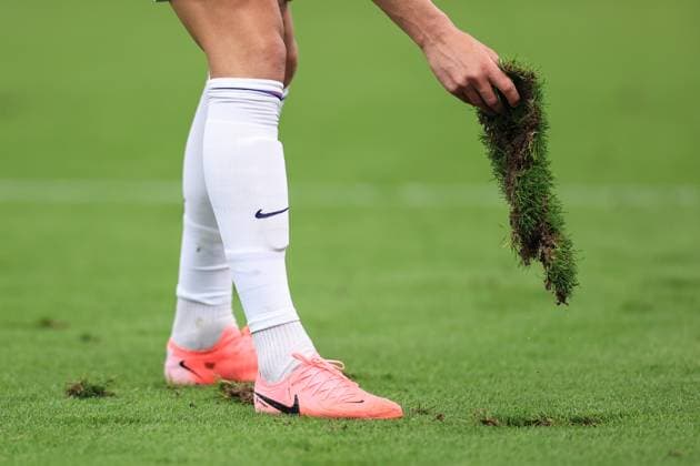 Football - UEFA EURO, EM, Europameisterschaft,Fussball 2024 - Group C - Denmark v England 20th June 2024 - UEFA EURO 2024 - Group C - Denmark v England - chunks of the turf are picked up - Photo: Simon Stacpoole Offside. Frankfurt Germany Copyright: xSimonxStacpoolexOffside