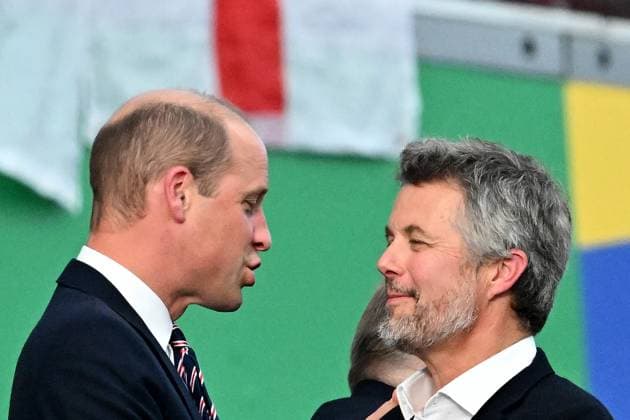 20.06.2024, xscotx, Fussball EM 2024, Dänemark - England, emspor, v.l. Prinz William von Wales Thronfolger Dänemarks König Frederik X. Frankfurt am Main