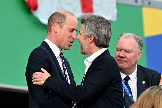 20.06.2024, xscotx, Fussball EM 2024, Dänemark - England, emspor, v.l. Prinz William von Wales Thronfolger Dänemarks König Frederik X. Frankfurt am Main