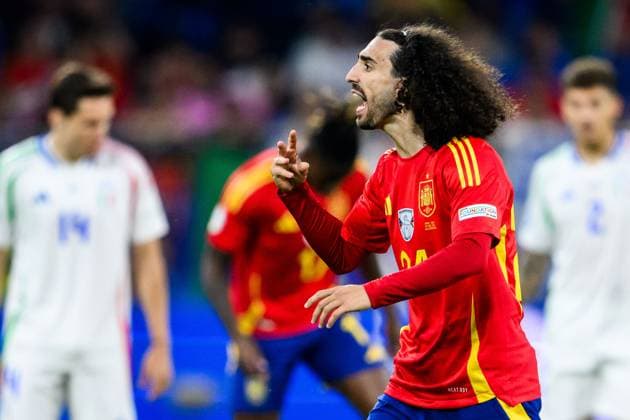 240620 Marc Cucurella of Spain reacts during the UEFA EURO, EM, Europameisterschaft,Fussball 2024 Football Championship match between Spain and Italy on June 20, 2024 in Gelsenkirchen. Photo: Jesper Zerman BILDBYRAN kod JZ JZ0544 fotboll football soccer fotball fotbolls-em europamästerskap em uefa euro uefa european football championship euro 2024 spanien spain italy bbeng Copyright: JESPERxZERMAN BB240620JZ059