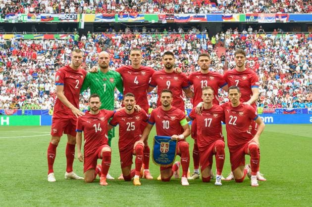Munich, Germany, June 20th 2024: Team photo of Serbia before the UEFA EURO, EM, Europameisterschaft,Fussball 2024 Group C football match between Slovenia and Serbia at Arena Munich, Germany. (Sven Beyrich SPP)  Copyright: xSvenxBeyrich SPPx spp-en-SvBe-20240620-D4S_3173