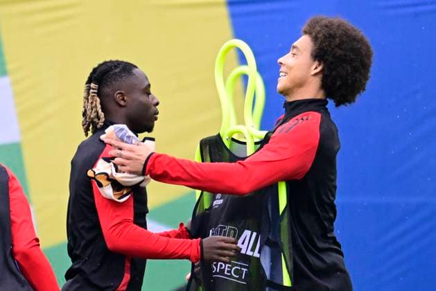Belgium Media Activities - UEFA EURO, EM, Europameisterschaft,Fussball 2024 21 06 2024 FREIBERG AM NECKA, GERMANY - JUNE 21 : Doku Jeremy forward of Belgium and Witsel Axel midfielder of Belgium during a training session of the Belgian Red Devils at the UEFA EURO 2024 European Football Championship tournament on June 21, 2024 in Freiberg am Necka, Germany, 21 06 2024 Freiberg am Necka Germany  Copyright: xPeterxDexVoechtx