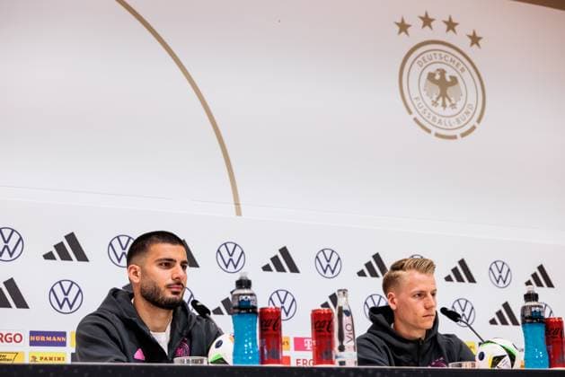 UEFA EURO 2024: Pressekonferenz Deutschland; 21.06.2024 Deniz Undav (Deutschland, 26), Chris Führich (Deutschland, 11) UEFA EURO 2024: Pressekonferenz Deutschland; HerzoBase, Herzogenaurach am 21.06.2024 Copyright: xBEAUTIFULxSPORTS Wunderlx