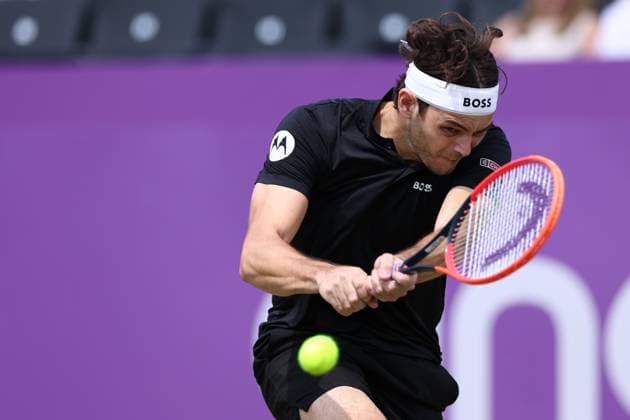 21st June 2024; Cinch Championships, Queens Club, West Kensington, London, England: Cinch Championships Queens Club, Day 5; Taylor Fritz (USA) in action during his mens quarterfinal match against Jordan Thompson (AUS)  ActionPlus12657702 ShaunxBrooks