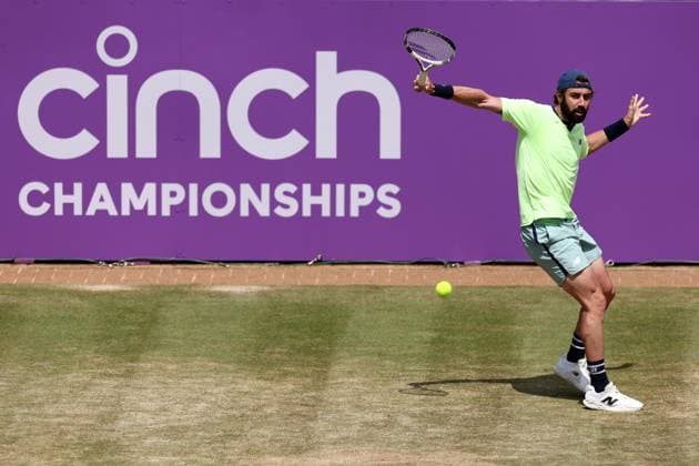 21st June 2024; Cinch Championships, Queens Club, West Kensington, London, England: Cinch Championships Queens Club, Day 5; Jordan Thompson (AUS) in action during his mens quarterfinal match against Taylor Fritz (USA)  ActionPlus12657712 ShaunxBrooks