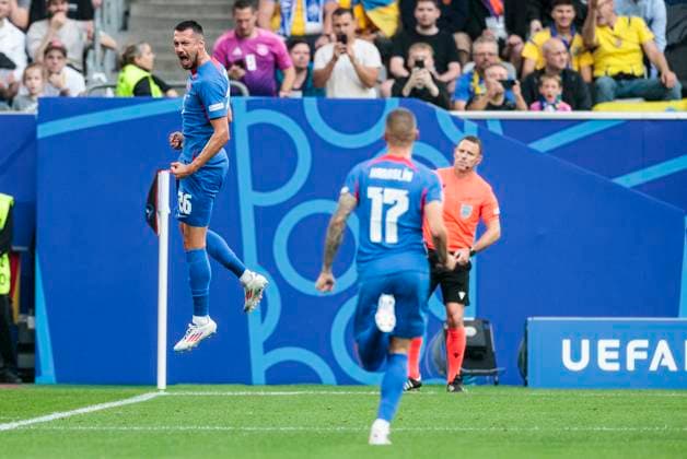 UEFA EURO, EM, Europameisterschaft,Fussball 2024: Slowakei - Ukraine; 21.06.2024 Ivan Schranz (Slowakei, 26) jubelt nach seinem Tor. UEFA EURO 2024: Slowakei - Ukraine; Arena Düsseldorf, Düsseldorf am 21.06.2024 Copyright: xBEAUTIFULxSPORTS Meuselx