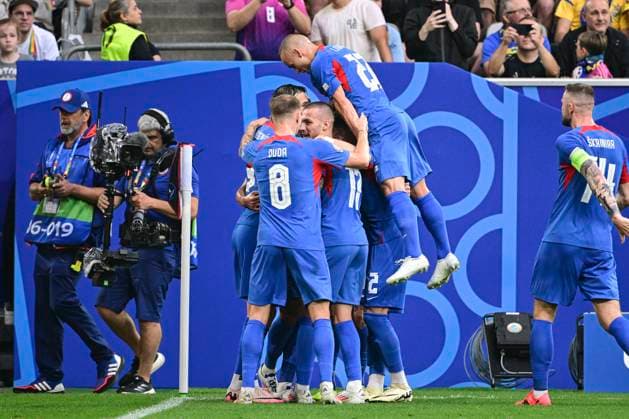 Torjubel zum 1:0 durch Ivan Schranz 26 (Slowakai), Slowakai vs. Ukraine, Fussball, UEFA EURO, EM, Europameisterschaft,Fussball 2024, Gruppenphase, 2. Spieltag, 21.06.2024 Düsseldorf Nordrhein-Westfalen Deutschland