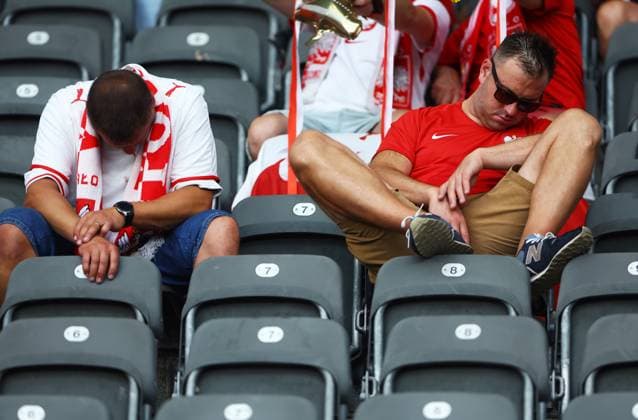 Two polish fans sleeping in their seats ahead of kick off Poland v Austria, UEFA European Championship, EM, Europameisterschaft 2024, Group D, Football, Olympiastadion, Berlin, Germany, 21 Jun 2024 EDITORIAL USE ONLY No use with unauthorised audio, video, data, fixture lists, club league logos or live services. Online in-match use limited to 120 images, no video emulation. No use in betting, games or single club league player publications. Copyright: xKieranxMcManus Shutterstockx 14543876c