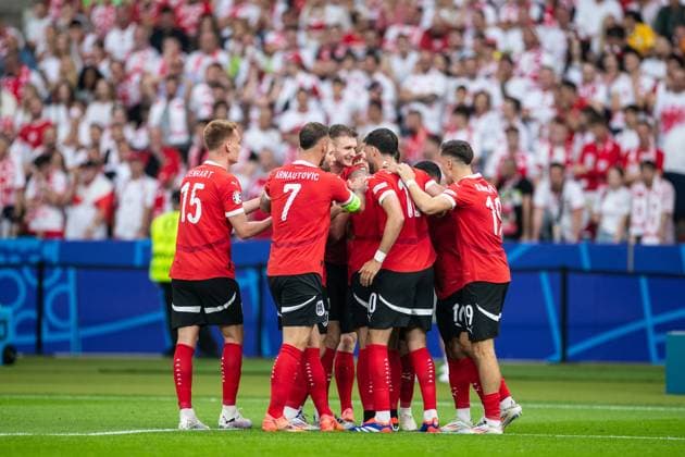 UEFA EURO, EM, Europameisterschaft,Fussball 2024: Polen - Österreich; 21.06.2024 Österreich im Jubel nach dem Tor. UEFA EURO 2024: Polen - Österreich; Olympiastadion, Berlin; 21.06.2024 Copyright: xBEAUTIFULxSPORTS Buriakovx