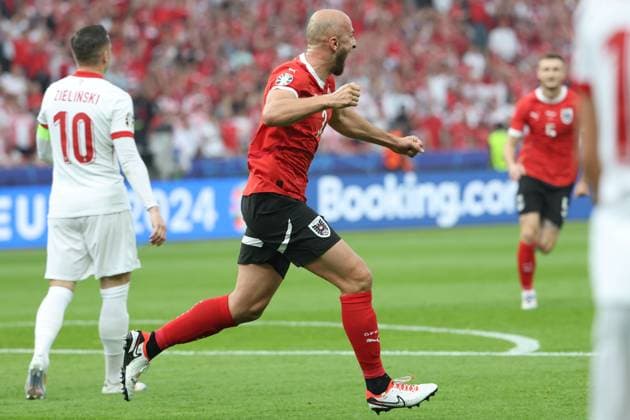 SOCCER - UEFA EURO, EM, Europameisterschaft,Fussball 2024 BERLIN,GERMANY,21.JUN.24 - UEFA EURO 2024, group stage, Austria vs Poland. Image shows the rejoicing of Gernot Trauner (AUT).  GEPAxpictures xArminxRauthner
