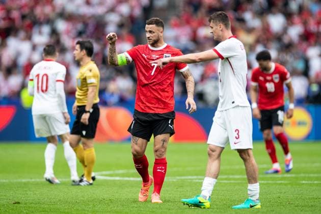 UEFA EURO, EM, Europameisterschaft,Fussball 2024: Polen - Österreich; 21.06.2024 Marko Arnautovic (Österreich, 7), Pawel Dawidowicz (Polen, 3) UEFA EURO 2024: Polen - Österreich; Olympiastadion, Berlin; 21.06.2024 Copyright: xBEAUTIFULxSPORTS Buriakovx