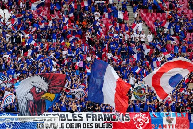 France supporters enjoy the pre-match atmosphere Netherlands v France, UEFA European Championship, EM, Europameisterschaft 2024, Group D, Football, Leipzig Stadium, Leipzig, Germany, 21 Jun 2024 EDITORIAL USE ONLY No use with unauthorised audio, video, data, fixture lists, club league logos or live services. Online in-match use limited to 120 images, no video emulation. No use in betting, games or single club league player publications. Copyright: xDavexShopland Shutterstockx 14543880ab