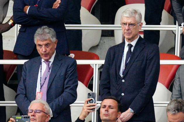 David Dein (L) and Arsene Wenger (R) watch from the stands Netherlands v France, UEFA European Championship, EM, Europameisterschaft 2024, Group D, Football, Leipzig Stadium, Leipzig, Germany, 21 Jun 2024 EDITORIAL USE ONLY No use with unauthorised audio, video, data, fixture lists, club league logos or live services. Online in-match use limited to 120 images, no video emulation. No use in betting, games or single club league player publications. Copyright: xDavexShopland Shutterstockx 14543880bl