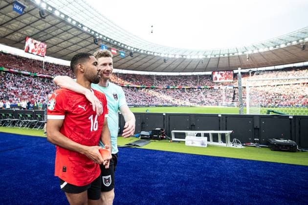 UEFA EURO, EM, Europameisterschaft,Fussball 2024: Polen - Österreich; 21.06.2024 Philipp Mwene (Österreich, 16), Florian Kainz (Österreich, 17) UEFA EURO 2024: Polen - Österreich; Olympiastadion, Berlin; 21.06.2024 Copyright: xBEAUTIFULxSPORTS Buriakovx