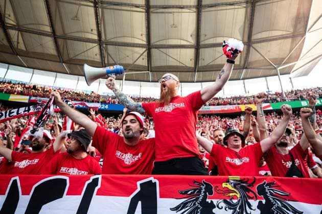 UEFA EURO, EM, Europameisterschaft,Fussball 2024: Polen - Österreich; 21.06.2024 Fans von Österreich nach dem Spiel, im Jubel. UEFA EURO 2024: Polen - Österreich; Olympiastadion, Berlin; 21.06.2024 Copyright: xBEAUTIFULxSPORTS Buriakovx