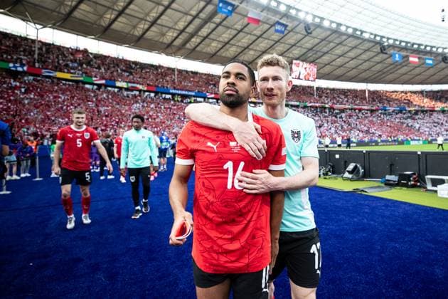 UEFA EURO, EM, Europameisterschaft,Fussball 2024: Polen - Österreich; 21.06.2024 Philipp Mwene (Österreich, 16), Florian Kainz (Österreich, 17) UEFA EURO 2024: Polen - Österreich; Olympiastadion, Berlin; 21.06.2024 Copyright: xBEAUTIFULxSPORTS Buriakovx