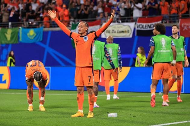Football - UEFA EURO, EM, Europameisterschaft,Fussball 2024 - Group D - Netherlands v France 21st June 2024 - UEFA EURO 2024 - Group D - Netherlands v France - Xavi Simons of Netherlands reacts to his goal getting disallowed - Photo: Simon Stacpoole Offside. Leipzig Germany Copyright: xSimonxStacpoolexOffside