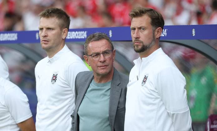 Co Trainer Peter Perchtold, Trainer Ralf Rangnick, Co Trainer Lars Kornetka Fußball Fussball Europameisterschaft Euro 2024 EM Herren Saison 2023 2024 21.06.2024 Polen POL vs. Österreich AUT in Berlin DFL regulations prohibit any use of photographs as image sequences and or quasi-video. *** Co-coach Peter Perchtold, coach Ralf Rangnick, co-coach Lars Kornetka Sport Football Soccer European Championship Euro 2024 European Championship Men Season 2023 2024 21 06 2024 Poland POL vs Austria AUT in Berlin DFL regulations prohibit any use of photographs as image sequences and or quasi video