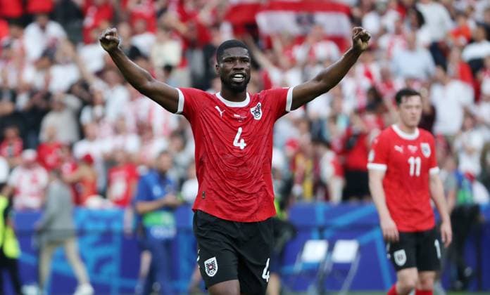 Kevin Danso jubelt nach Spielende Freude Emotion Jubel Fußball Fussball Europameisterschaft Euro 2024 EM Herren Saison 2023 2024 21.06.2024 Polen POL vs. Österreich AUT in Berlin DFL regulations prohibit any use of photographs as image sequences and or quasi-video.