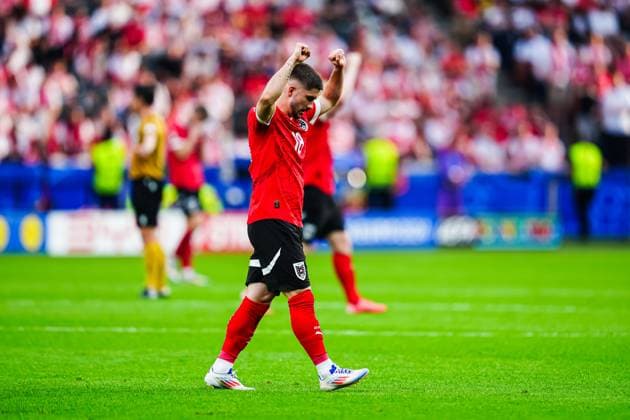 Romano Schmid (Oesterreich, 18) jubelt Jubel nach Sieg Spielende GER, Polen vs. Oesterreich, Fussball Europameisterschaft, UEFA EURO, EM, Europameisterschaft,Fussball 2024, Spieltag 2, 21.06.2024 GER, Polen vs. Oesterreich, Fussball Europameisterschaft, UEFA Euro 2024, Spieltag 2, 21.06.2024 Berlin Copyright: xEibner-Pressefoto MarcelxvonxFehrnx EP_MFN