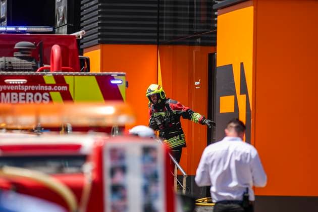 Fireman marshall, commissaire de piste, marshal, marshalls, marshals at McLaren F1 Team hospitality during the Formula 1 Aramco Gran Premio de Espana 2024, 10th round of the 2024 Formula One World Championship, WM, Weltmeisterschaft from June 21 to 23, 2024 on the Circuit de Barcelona-Catalunya, in Montmeló, Spain - F1 - SPANISH GRAND PRIX 2024 DPPI Panoramic 240622_R10_SPAGNA_DP_EA018962_