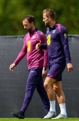Gareth Southgate manager of England with captain Harry Kane England Training Session and press conference, PK, Pressekonferenz UEFA European Championship, EM, Europameisterschaft 2024, Group C, Football, Spa & Golf Resort Weimarer Land, Blankenhain, Germany, 22 Jun 2024 EDITORIAL USE ONLY No use with unauthorised audio, video, data, fixture lists, club league logos or live services. Online in-match use limited to 120 images, no video emulation. No use in betting, games or single club league player publications.  Copyright: xDavexShopland Shutterstockx 14548012bo