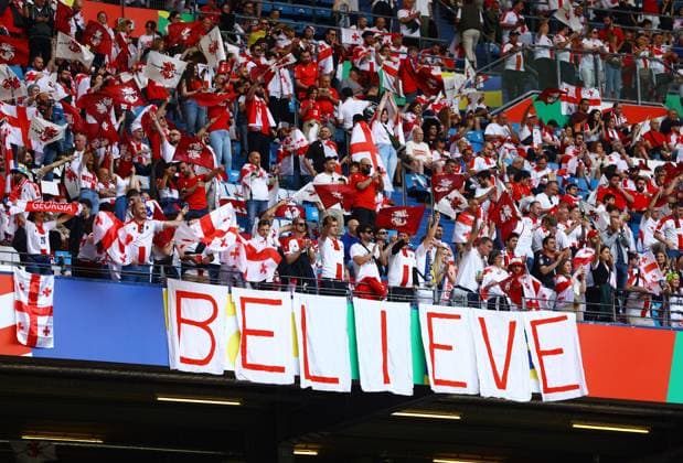 Georgia fans in the stadium ahead of kick off Georgia v Czechia, UEFA European Championship, EM, Europameisterschaft 2024, Group F, Football, Volksparkstadion, Hamburg, Germany, 22 Jun 2024 EDITORIAL USE ONLY No use with unauthorised audio, video, data, fixture lists, club league logos or live services. Online in-match use limited to 120 images, no video emulation. No use in betting, games or single club league player publications. Copyright: xKieranxMcManus Shutterstockx 14548025e
