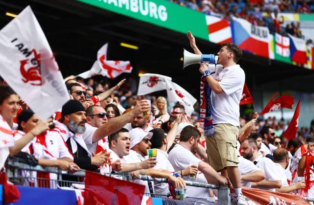 Georgian fans ahead of kick off Georgia v Czechia, UEFA European Championship, EM, Europameisterschaft 2024, Group F, Football, Volksparkstadion, Hamburg, Germany, 22 Jun 2024 EDITORIAL USE ONLY No use with unauthorised audio, video, data, fixture lists, club league logos or live services. Online in-match use limited to 120 images, no video emulation. No use in betting, games or single club league player publications. Copyright: xKieranxMcManus Shutterstockx 14548025h