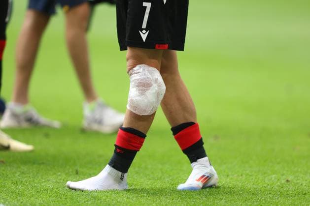 Khvicha Kvaratskhelia of Georgia seen with an ice pack on his leg at full time Georgia v Czechia, UEFA European Championship, EM, Europameisterschaft 2024, Group F, Football, Volksparkstadion, Hamburg, Germany, 22 Jun 2024 EDITORIAL USE ONLY No use with unauthorised audio, video, data, fixture lists, club league logos or live services. Online in-match use limited to 120 images, no video emulation. No use in betting, games or single club league player publications. Copyright: xKieranxMcManus Shutterstockx 14548025da