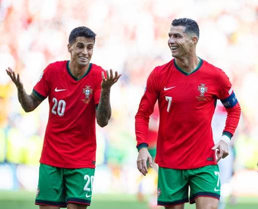 Football - UEFA EURO, EM, Europameisterschaft,Fussball 2024 - Group F - Turkey v Portugal DORTMUND, GERMANY - Saturday, June 22, 2024: Portugal s captain Cristiano Ronaldo (R) and Joao Cancelo celebrate their side s second goal during the UEFA Euro 2024 Group F match between Turkey and Portugal at the Westfalenstadion. (Photo by David Rawcliffe Propaganda) DORTMUND Westfalenstadion NORTH RHINE-WESTPHALIA GERMANY  Copyright: xDavidxRawcliffex P2024-06-22-Turkey_Portugal-5