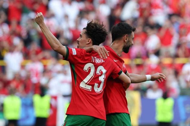 BVB Stadion Dortmund, Dortmund Saturday, June 22, 2024 UEFA EURO, EM, Europameisterschaft,Fussball 2024 Germany, Group F stage Matchday 2 Türkiye - Portugal, Vitinha (Portugal) und Bruno Fernandes (Portugal) Torjubel, Goal celebration, celebrate the goal zum 0:2 Copyright: JoaquimxFerreira