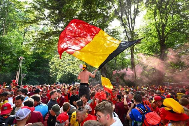 Belgium v Romania Group E - UEFA EURO, EM, Europameisterschaft,Fussball 2024 COLOGNE, GERMANY - JUNE 22 : Belgian supporters and fans ahead of the UEFA EURO 2024 European Football Championship tournament group E stage match between Belgium and Romania at Cologne Stadium on June 22, 2024 in Cologne, Germany, 22 06 2024 Cologne Germany  Copyright: xVincentxKalutx