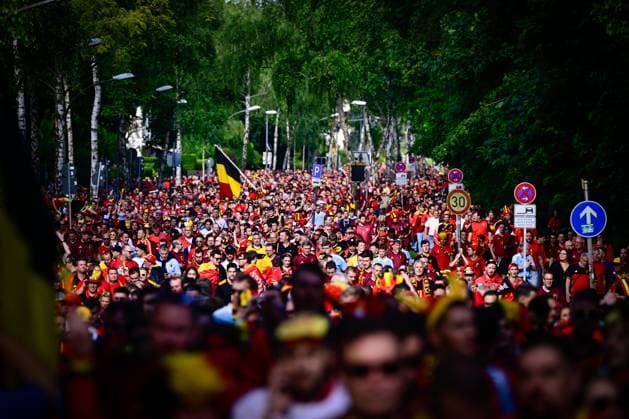 Belgium v Romania Group E - UEFA EURO, EM, Europameisterschaft,Fussball 2024 COLOGNE, GERMANY - JUNE 22 : Supporters and fans ahead of the UEFA EURO 2024 European Football Championship tournament group E stage match between Belgium and Romania at Cologne Stadium on June 22, 2024 in Cologne, Germany, 22 06 2024 Cologne Germany  Copyright: xPeterxDexVoechtx