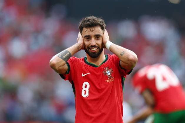 Turkey v Portugal 22 June 2024, Dortmund - UEFA EUROs - Group F - Turkey v Portugal - Bruno Fernandes of Portugal celebrates after scoring their 3rd goal - Photo: Charlotte Wilson Offside. Dortmund Germany Copyright: xCharlottexWilsonx xOffsidexOffside
