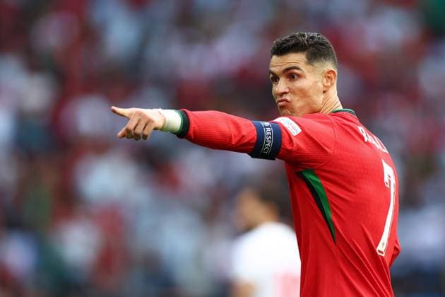 Turkey v Portugal 22 June 2024, Dortmund - UEFA EUROs - Group F - Turkey v Portugal - Cristiano Ronaldo of Portugal points - Photo: Charlotte Wilson Offside. Dortmund Germany Copyright: xCharlottexWilsonx xOffsidexOffside