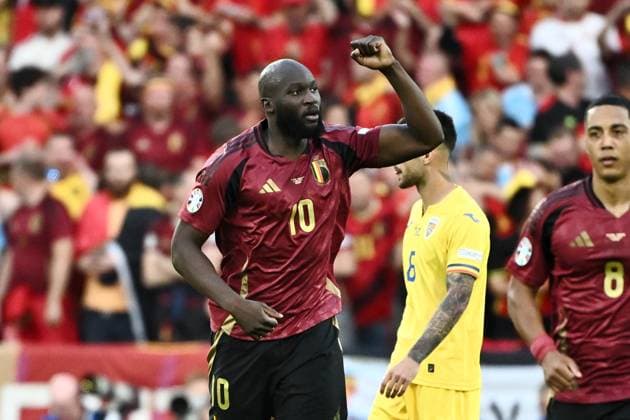 240622 EURO2024 BELGIUM VS ROMANIA Romelu Lukaku (10) of Belgium celebrates after Belgium scored the 1-0 goal during a soccer game between the national teams of Belgium, called the Red Devils and Romania on the second matchday in Group E in the group stage of the UEFA EURO, EM, Europameisterschaft,Fussball 2024 tournament , on Saturday 22 June 2024 in Cologne , Germany . PHOTO Isosport Maarten Straetemans Cologne GERMANY  Copyright: xx 466851