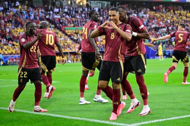 Sport Themen der Woche KW25 Sport Bilder des Tages Belgium v Romania Group E - UEFA EURO, EM, Europameisterschaft,Fussball 2024 COLOGNE, GERMANY - JUNE 22 : Tielemans Youri midfielder of Belgium celebrates after scoring the 1-0 goal during the UEFA EURO 2024 European Football Championship tournament group E stage match between Belgium and Romania at Cologne Stadium on June 22, 2024 in Cologne, Germany, 22 06 2024 Cologne Germany  Copyright: xPeterxDexVoechtx