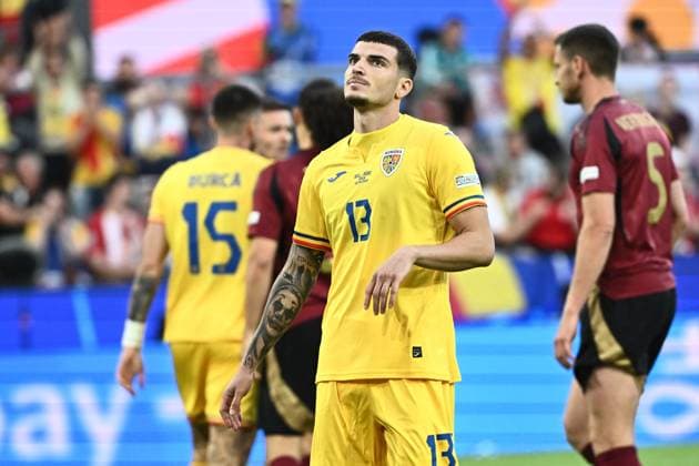 240622 EURO2024 BELGIUM VS ROMANIA Valentin Mihaila (13) of Romania looks dejected during a soccer game between the national teams of Belgium, called the Red Devils and Romania on the second matchday in Group E in the group stage of the UEFA EURO, EM, Europameisterschaft,Fussball 2024 tournament , on Saturday 22 June 2024 in Cologne , Germany . PHOTO Isosport Maarten Straetemans Cologne GERMANY  Copyright: xx 466856