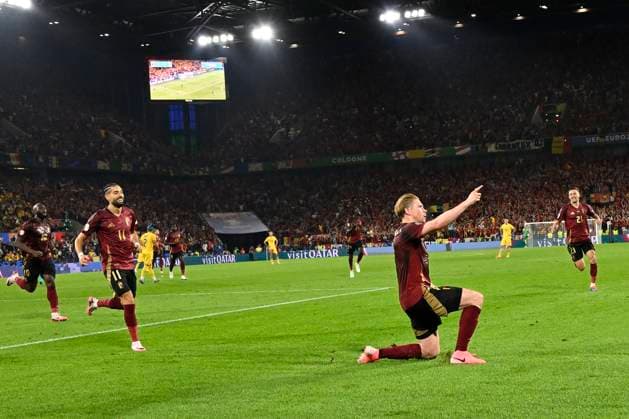 Belgium v Romania Group E - UEFA EURO, EM, Europameisterschaft,Fussball 2024 COLOGNE, GERMANY - JUNE 22 : De Bruyne Kevin forward of Belgium celebrates after scoring during the UEFA EURO 2024 European Football Championship tournament group E stage match between Belgium and Romania at Cologne Stadium on June 22, 2024 in Cologne, Germany, 22 06 2024 Cologne Germany  Copyright: xDhax
