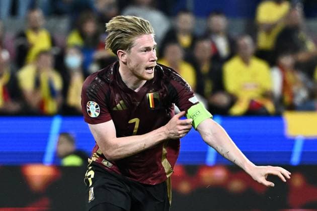 240622 EURO2024 BELGIUM VS ROMANIA Kevin De Bruyne (7) of Belgium celebrates after scoring the 2-0 goal during a soccer game between the national teams of Belgium, called the Red Devils and Romania on the second matchday in Group E in the group stage of the UEFA EURO, EM, Europameisterschaft,Fussball 2024 tournament , on Saturday 22 June 2024 in Cologne , Germany . PHOTO Isosport Maarten Straetemans Cologne GERMANY  Copyright: xx 467028