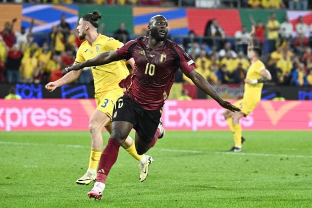 240622 EURO2024 BELGIUM VS ROMANIA Romelu Lukaku (10) of Belgium celebrates after scoring but the goal was canceled during a soccer game between the national teams of Belgium, called the Red Devils and Romania on the second matchday in Group E in the group stage of the UEFA EURO, EM, Europameisterschaft,Fussball 2024 tournament , on Saturday 22 June 2024 in Cologne , Germany . PHOTO Isosport Maarten Straetemans Cologne GERMANY  Copyright: xx 467111