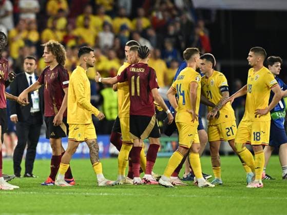 Romanian footballers Marius Marin, Nicolae Stanciu and RÄƒzvan Marin angry after the UEFA EURO 2024 football match between Belgium and Romania at the Cologne Stadium in Cologne, Saturday 22 June 2024 Cologne Copyright: xRazvanxPasarica SPORTxPICTURESx