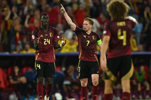 Kevin De Bruyne (Belgium)Amadou Onana (Belgium) celebrates after scoring his team s second goal during the UEFA EURO, EM, Europameisterschaft,Fussball Germany 2024 match between Belgium 2-0 Romania at Cologne Stadium on June 22, 2024 in Cologne, Germany. Noxthirdxpartyxsales  (257330600)