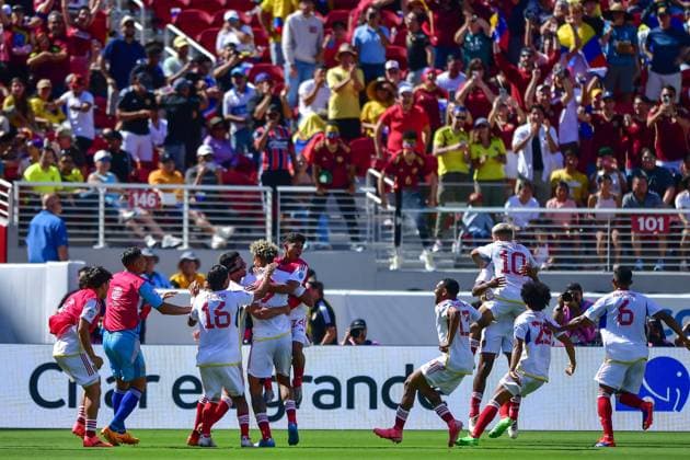 RECORD DATE NOT STATED Copa America USA 2024 Ecuador vs Venezuela Jhonder Cadiz celebrates his goal 1-1 of Venezuela during the game between Ecuador and Venezuela as part of the CONMEBOL Copa America USA 2024 group B, at Levis Stadium, on June 22, 2024 in Santa Clara, California, United States. SANTA CLARA CALIFORNIA UNITED STATES  Copyright: xIsaacxOrtizx 20240622183418_CA_GB_2024_ECU_VEN_CADIZ80