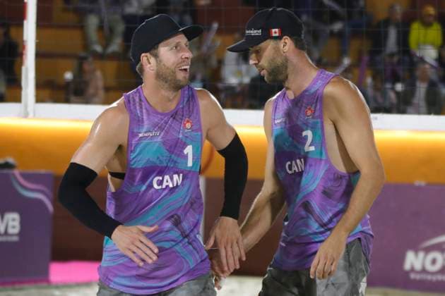 June 22, 2024, Tlaxcala, Ciudad de Mexico, Mexico: Samuel Schachter 1 and Daniel Dearing 2 of Team Canada celebrating against Team Costa Rica during the Men s quarter finals match of Norceca 2024 Beach volleyball, Beachvolleyball Olympic Qualification Tournament . Team Canada defeats Team Costa Rica 2 sets to 0. on June 22, 2024 in Tlaxcala, Mexico. Tlaxcala Mexico - ZUMAe321 20240622_zsa_e321_100 Copyright: xEssenexHernandez xEyepixxGroupx