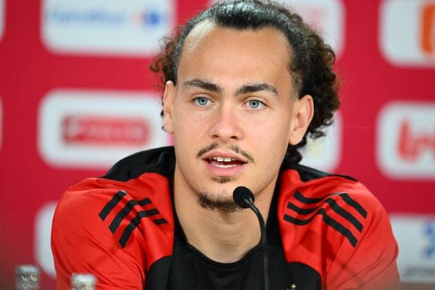 Belgium Media Activities - UEFA EURO, EM, Europameisterschaft,Fussball 2024 23 06 2024 FREIBERG AM NECKA, GERMANY - JUNE 23 : Theate Arthur defender of Belgium talking to the press during a press conference, PK, Pressekonferenz of the Belgian Red Devils at the UEFA EURO 2024 European Football Championship tournament on June 23, 2024 in Freiberg am Necka, Germany, 23 06 2024 Freiberg am Necka Germany  Copyright: xVincentxKalutx
