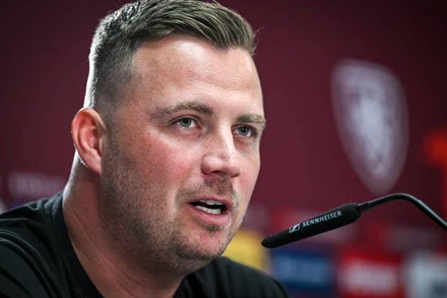 Czech assistant coach Jaroslav Kostl speaks during the press conference, PK, Pressekonferenz one day after the second match of Czech national soccer team within the European Football Championship in Group F against Georgia, in Norderstedt, Germany, on June 23, 2024. (CTKxPhoto VitxSimanek) CTKPhotoP2024062303201  CTKPhotoP2024062303201