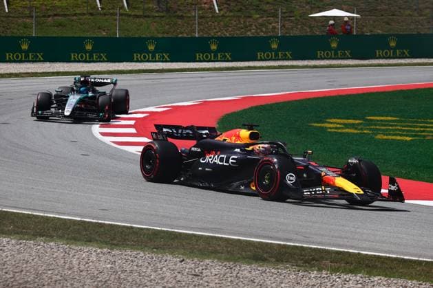 F1 Spanish Grand Prix 2024 Max Verstappen of Red Bull Racing and George Russell of Mercedes during the Formula 1 Spanish Grand Prix at Circuit de Barcelona-Catalunya in Barcelona, Spain on June 23, 2024. Barcelona Spain  Copyright: xJakubxPorzyckix originalFilename:porzycki-f1spanis240623_npdtv.jpg