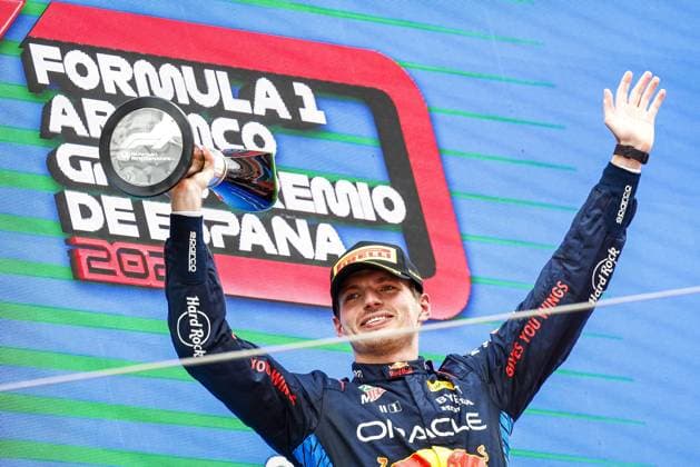 MONTMELO - Max Verstappen (Red Bull Racing) celebrates his victory during the Formula 1 Grand Prix of Spain at the Circuit de Catalunya. ANP SEM VAN DER WAL xVIxANPxSportx xxANPxIVx 501858238 originalFilename: 501858238.jpg