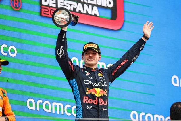 VERSTAPPEN Max (ned), Red Bull Racing RB20, portrait podium during the Formula 1 Aramco Gran Premio de Espana 2024, 10th round of the 2024 Formula One World Championship, WM, Weltmeisterschaft from June 21 to 23, 2024 on the Circuit de Barcelona-Catalunya, in Montmeló, Spain - F1 - SPANISH GRAND PRIX 2024 DPPI Panoramic  240623_R10_SPAGNA_DP_XB3_1867